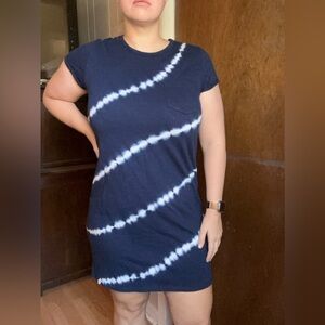 Gap Women’s Large 100% Slub Cotton Blue White Tie Dye Rolled Sleeve Knee Dress
